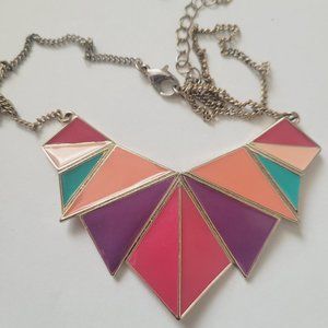 Colorful Geometric Necklace with Gold Tone Chain
